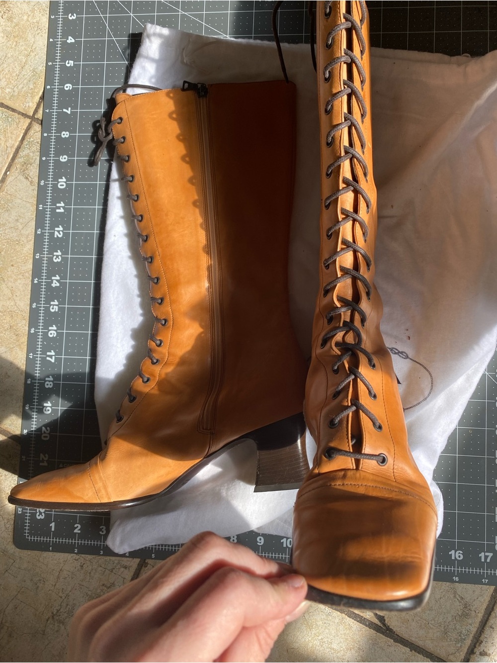 Prada Cognac/Tan Lace-Up Leather Mid-Calf Boots EU 39 / US 9 - Picture 8 of 10